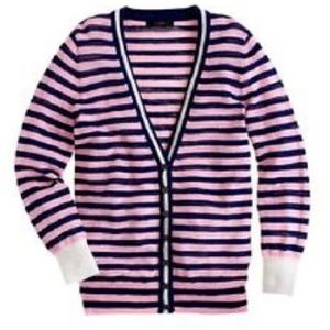 J Crew Pink and Navy Striped Lightweigt Cardigan